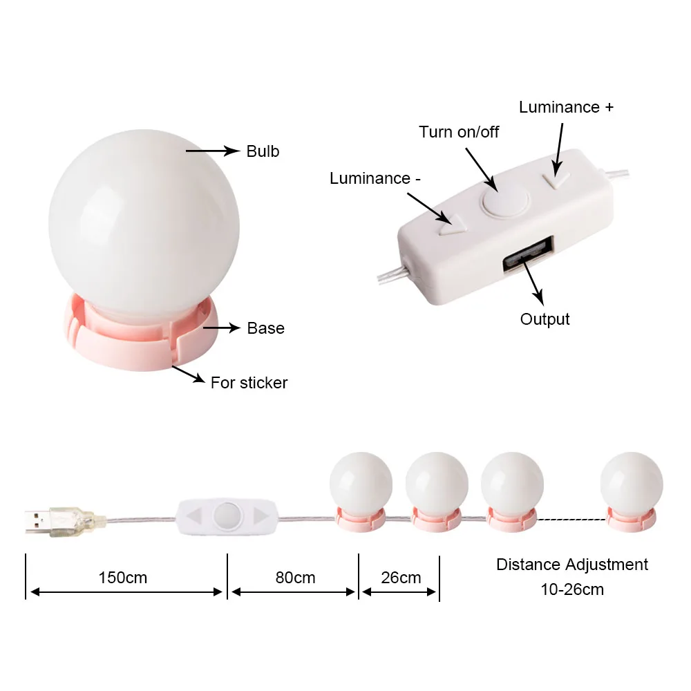 Тщеславие светодиодный комплект лампочек usb зарядный порт косметический освещенный бигуди для волос зеркала лампы щипцы для завивки регулируемые яркие фонари
