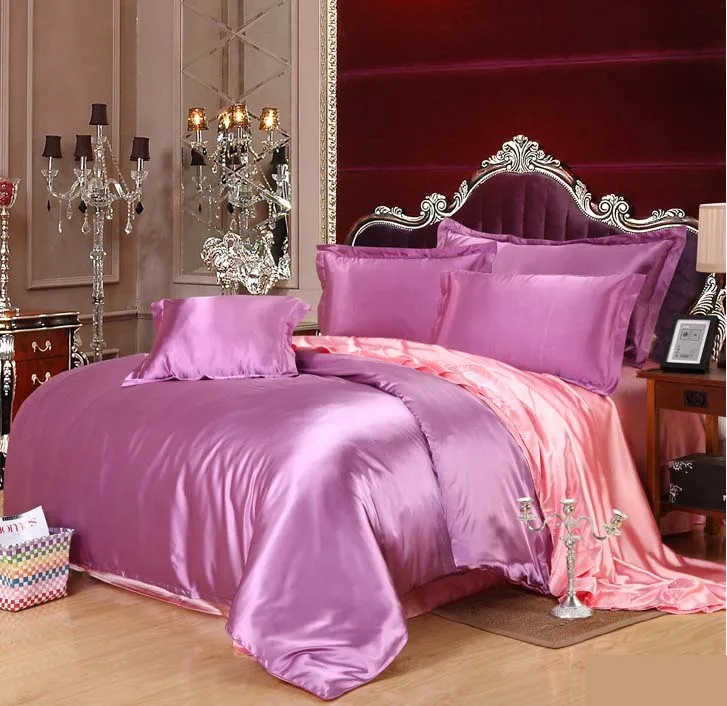 Luxury Silk Satin 3/4pcs bedding set bedclothes sets Ice silk Two colors Twin Full Queen King