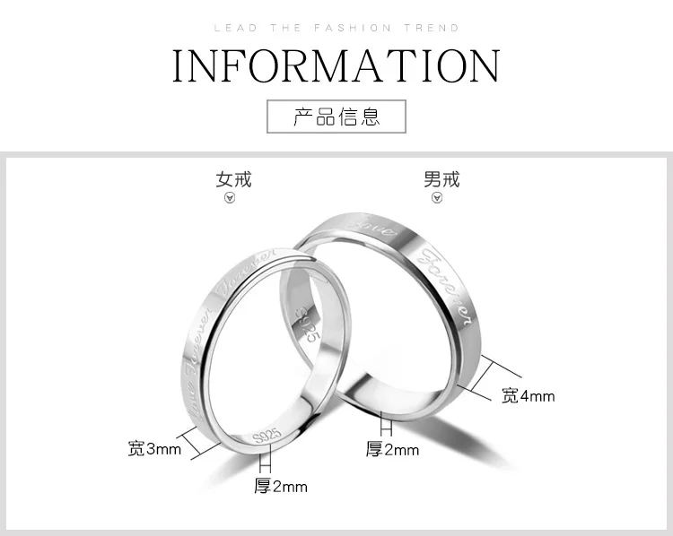 DOYUBO классические 925 пробы для влюбленных серебряные кольца для мужчин и женщин романтические серебряные обручальные кольца для влюбленных пар VB074