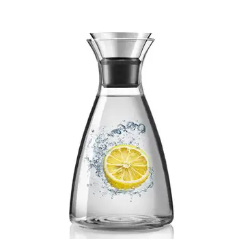 

1400ML/ 55Oz Heat Resistant Borosilicate Water Coffee Juice Winnie Carafe Glass Pitcher with Stainless Steel Flow Lid