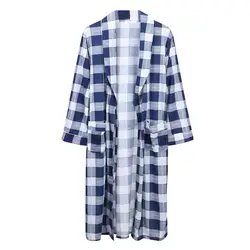 С длинный рукавом, мужской, весенние и осенние халаты из дышащего материала с завышенной талией на шнуровке удобные халаты хлопковые пижамы