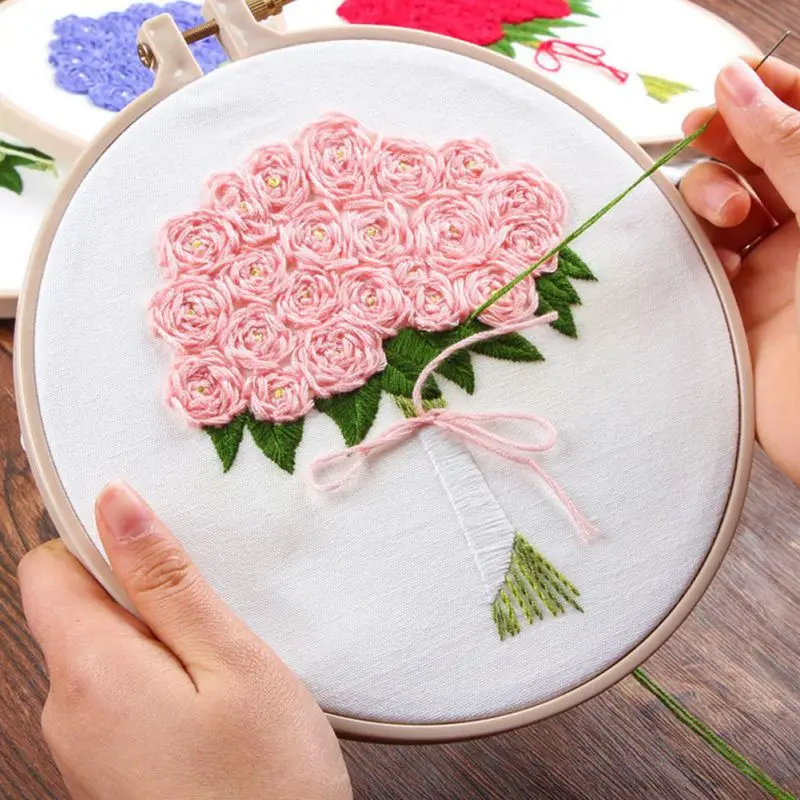 

1Set New Embroidery DIY Manual Beginner Novice Production Three -Dimensional Cloth Creative Flower Frame Gift Knitting Product