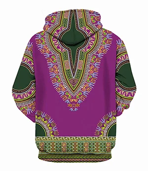 Спандекс Базен Riche традиционный принт пуловер африканская рабашка-Дашики с капюшоном 3D Африка одежда красный желтый фиолетовый черный оранжевый синий зеленый - Цвет: Фиолетовый