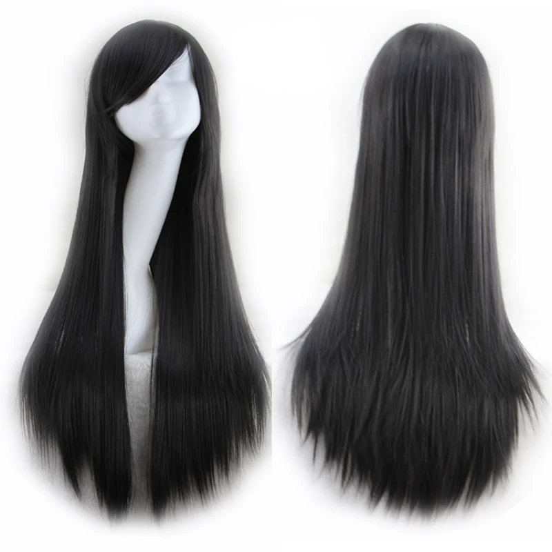 3" 80 см женский парик для косплея длинные прямые волосы термостойкие вечерние парики для костюма синтетические парики для Хэллоуина Peruca Peluca - Цвет: Черный