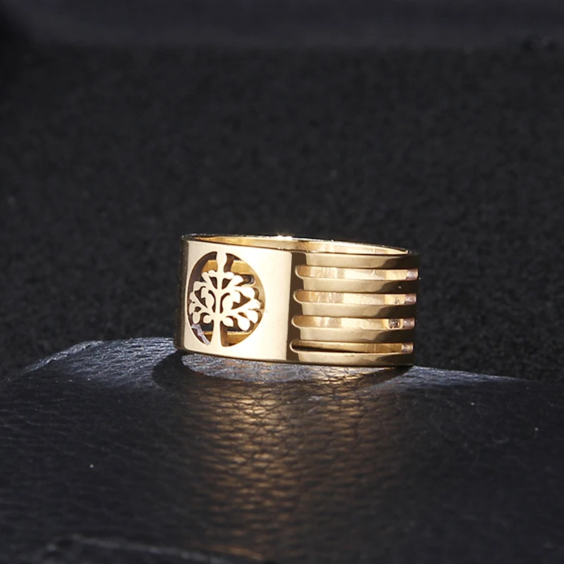 CACANA HIP Punk Gold Silver Color 316L Stainless Steel Personalized Custom Wisdom Tree Rings For Men Jewelry FULL Size 7-11