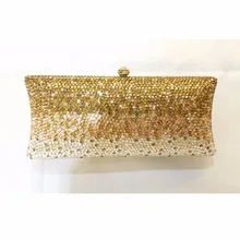 S7735CG gold Crystals in Gradual change effect Lady fashion Bridal Metal Evening purse clutch bag case handbag box