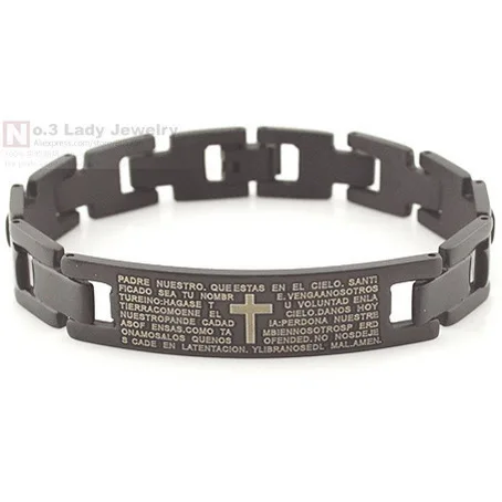 Gokadima Cross Scripture Men Bracelet Stainless Steel Gokadima Cross Scripture Men Bracelet Stainless Steel Black Or Silver Color Jewelry Pulseras