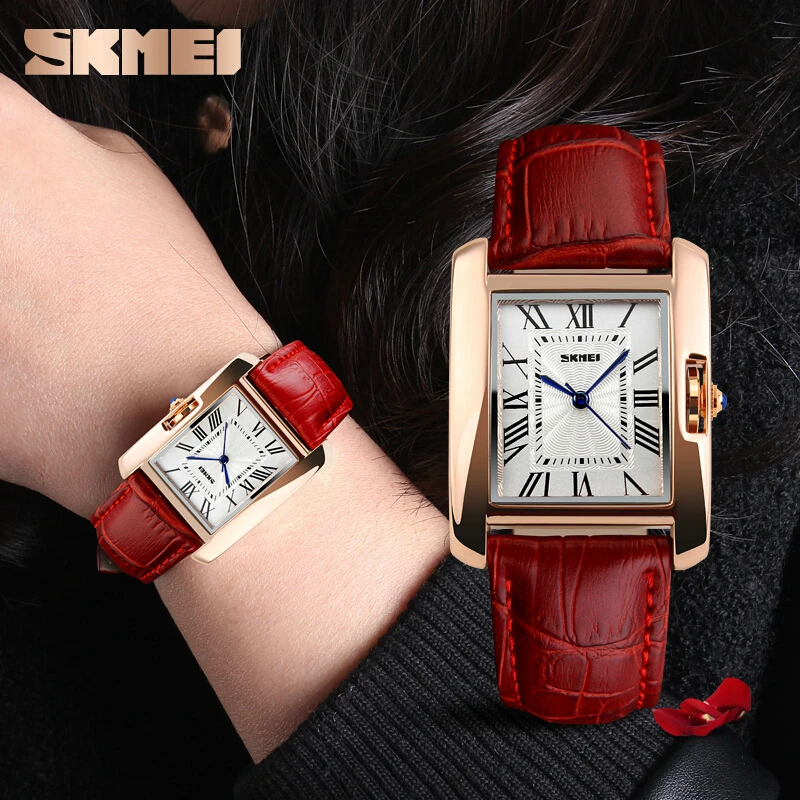 SKMEI Brand Elegant Retro Watches Women Fashion Luxury Quartz Watch Clock Woman Female Casual Leather Strap Women's Wristwatches 4