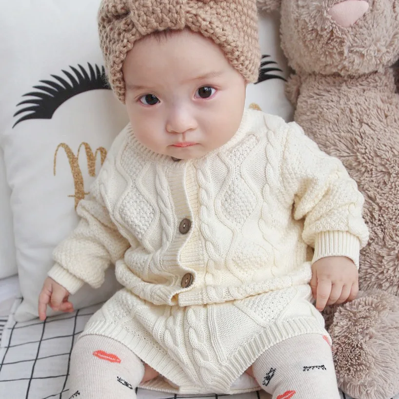 Baby Clothing Set Sodawn Autumn Winter New Children Clothing Boys Girls Baby Knit Sweater Cardigan + Shorts Suit Baby Clothes Suit best Baby Clothing Set