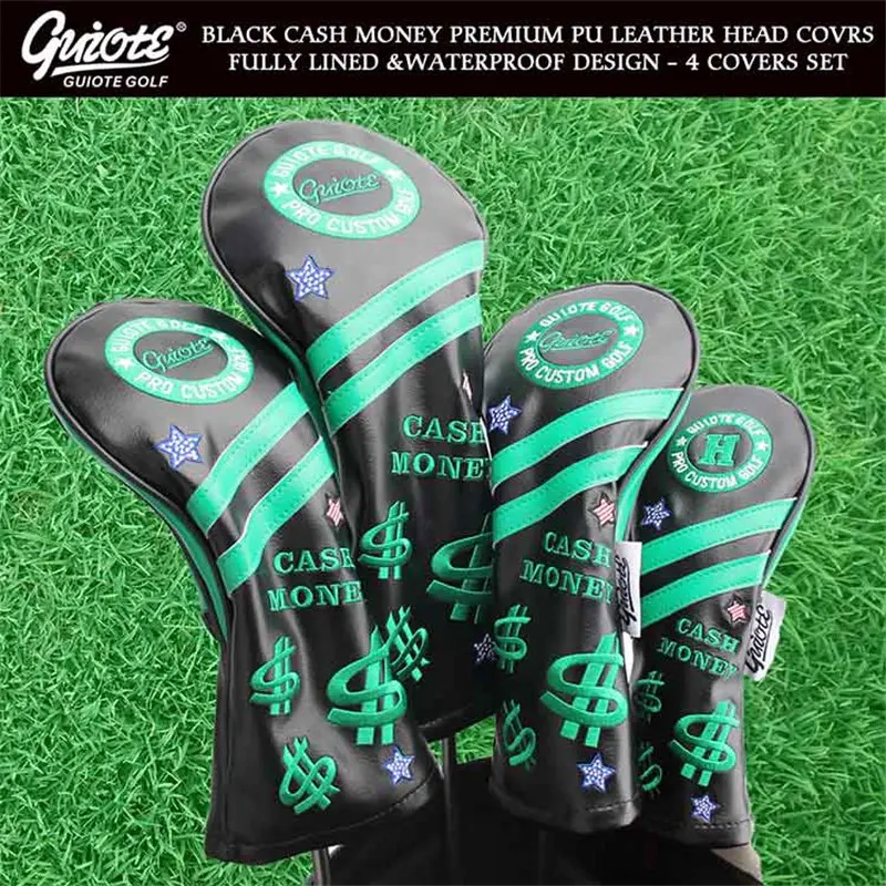 ^*Best Offers [2 Colors] Cash Money Golf Woods Head Covers Driver Fairways Hybrid HeadCover Set Vintage Series 135H 4pcs/lot For Men Women