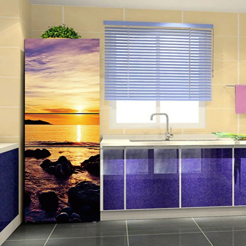 

Wholesale Sunset On Ocean Pictures SelfAdhesive Dishwasher Refrigerator Freeze Sticker Kid's Art Fridge Door Cover Wallpaper