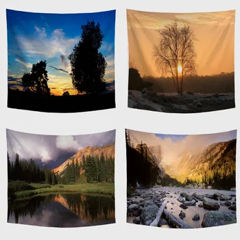 

Twilight Sunset Print Wall Tapestry Beach Wrap Yoga Broken Bridge Valley Snow Mountain Farmhouse Family House Living Room Decor