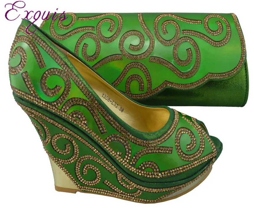 

Free Shipping 2015 NEWS! Italy design shoes with matching bags, lady shoes, good material 1308-L32 green