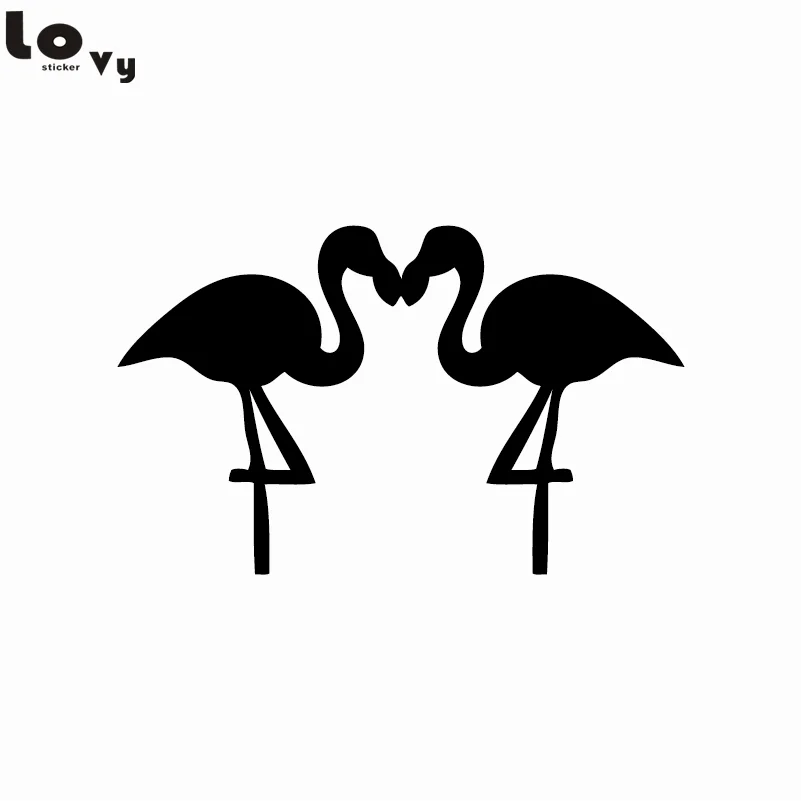 Couple Flamant Rose Oiseaux Silhouette Sticker Mural Dessin