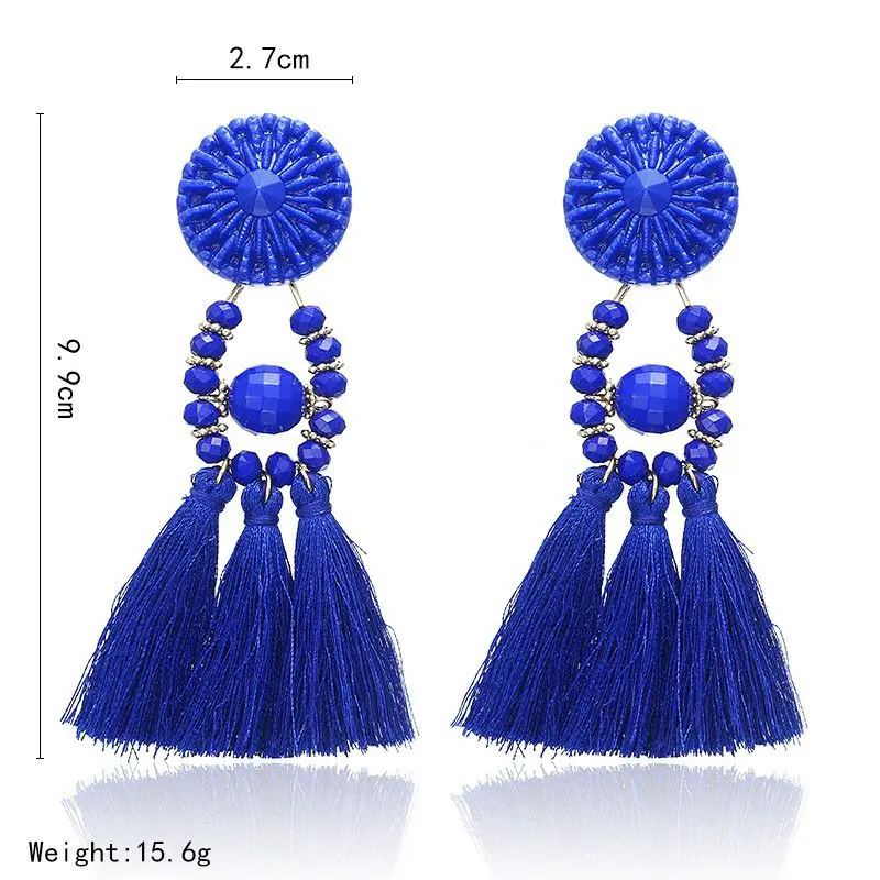 Bohemian Long Statement Tassel Drop Earrings for Women Luxury Resin Beads Tassel Earrings 6 Color Choice Jewelry Gift