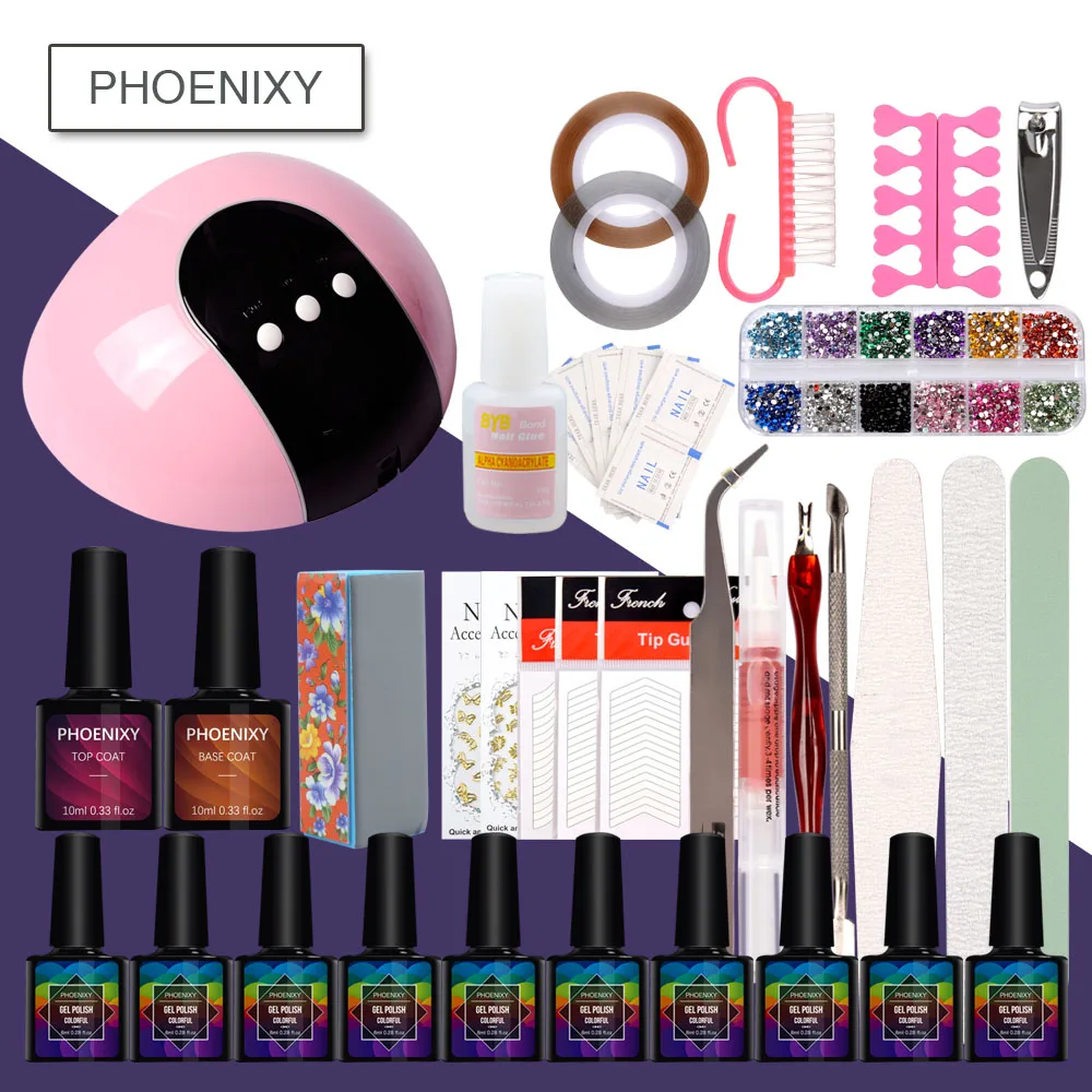 

Nail Extension Kits 24W Nail Dryer 10Color Gel Polish Kit Soak Off Lacqure Varnish Manicure Tools For Nail Art Manicure Sets