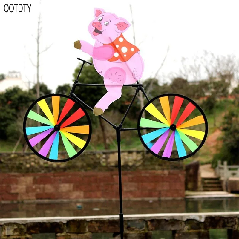Cute 3D Animal pig on Bike Windmill Whirligig Garden Lawn Yard Decor Wind Spinner Cute 3D Animal pig on Bike Windmill Whirligig Garden Lawn Yard Decor Wind Spinner