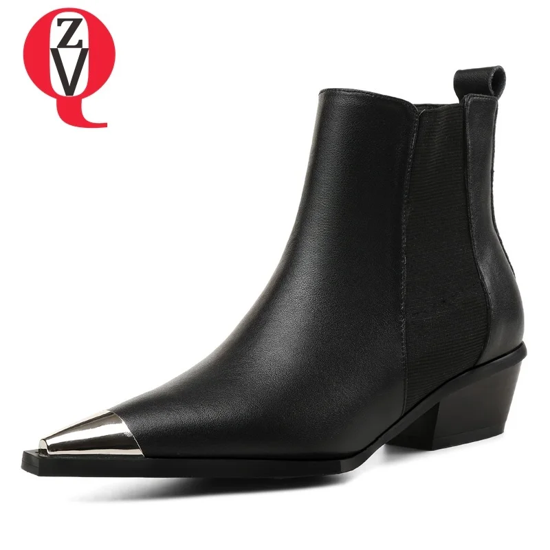 

ZVQ shoes women new fashion metal decoration elastic band ankle boots winetr warm outside black and white women shoes size 34-43