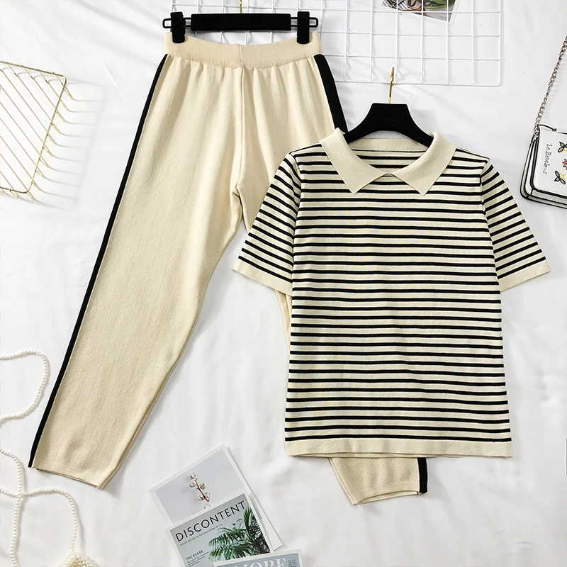 

Women's new striped pants + T-shirts 2 piece outfits for women