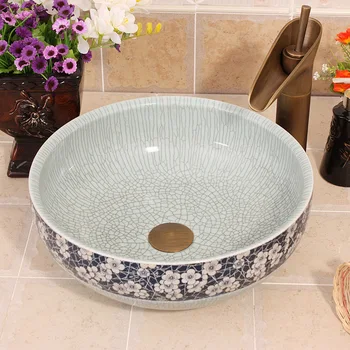 

Blue and white ice Plum crack China Artistic Handmade Round Counter top bathroom ceramic washing basin wash bowls basin