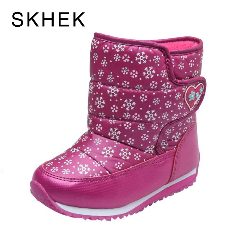 

SKEHK Brand Butterfly Winter Girls Boots Shoes For Girls Wool Warm Mid-Calf Winter Boots Boys Children Winter Boots Size 22-32