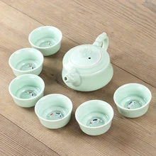 Китайский Селадон чайные наборы 6 шт чайные чашки 1 шт чайный горшок. Китайский чайный сервиз оптом Самые продаваемые чайные сервизы. 3D рыбный чайный набор кунг-фу