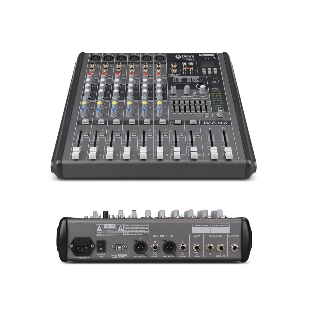 Профессиональный Debra Audio PRO 6 каналов с 256 DSP звуковые эффекты Bluetooth студийный микшер аудио-DJ звуковой контроллер Interf