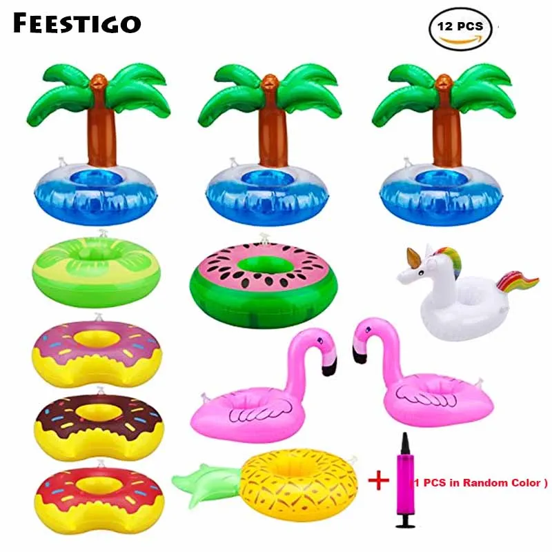 

Feestigo 12 Pack Inflatable Cup Holder Pool Drink Holder Floating Coasters Toy for Pool Party Kids Bath Swimming Birthday Party