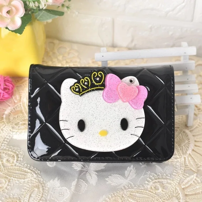 Роскошный короткий женский кошелек известного бренда hello kitty Kawaii, женские кожаные кошельки и кошельки Portefeuille Femme 40 - Цвет: black