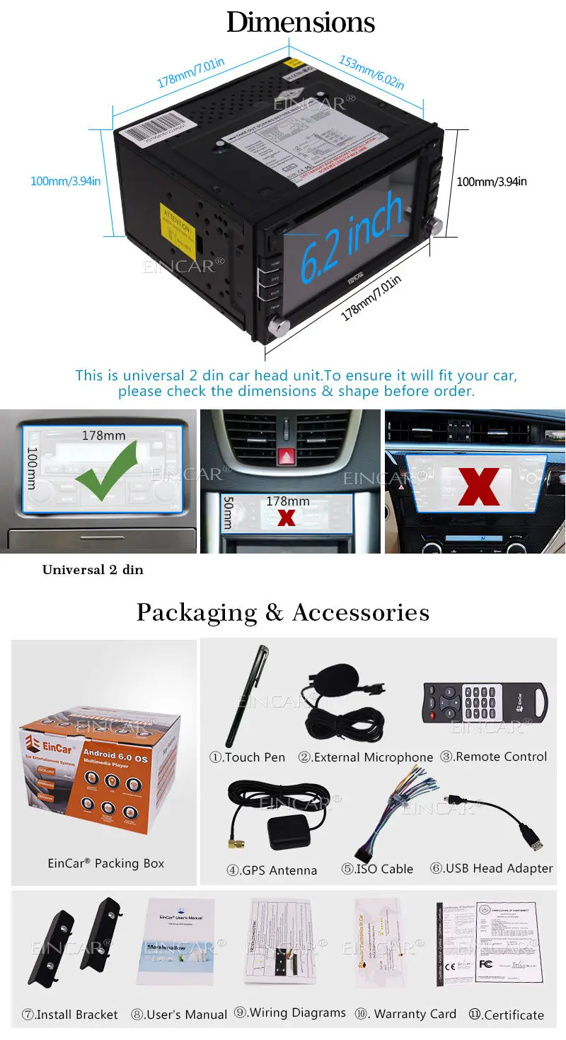 Clearance Double 2Din Android 6.0 GPS WIFI Car Stereo DVD Player Radio OBD2 Mirror 4 CORE 16