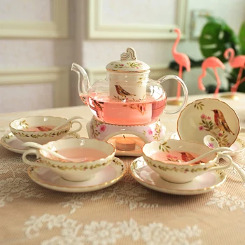 

Household Birds And Flowers Pattern Teaware Sets European Afternoon Tea Thick Heat Resistant Glass Teapot Gift Box Packing