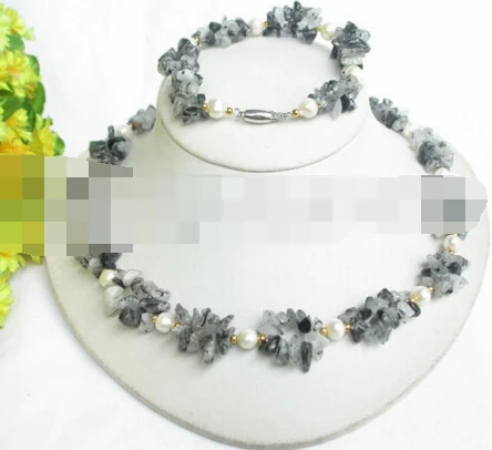 

Fast shipping + 07782 Natural white pearls chip crystal necklace bracelet (A0516) -Bride jewelry free shipping