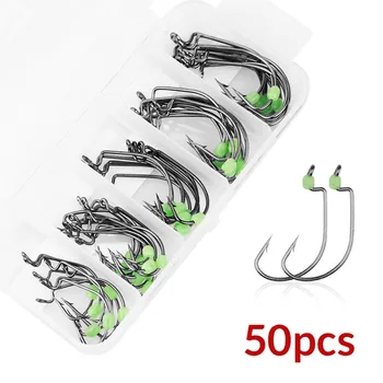 

Erchang 50pcs/lot Fishing Hooks Bass Fishing Tackle High Carbon Steel Senko Worms Assortment Bait Jig Cover Hooks Plastic Box