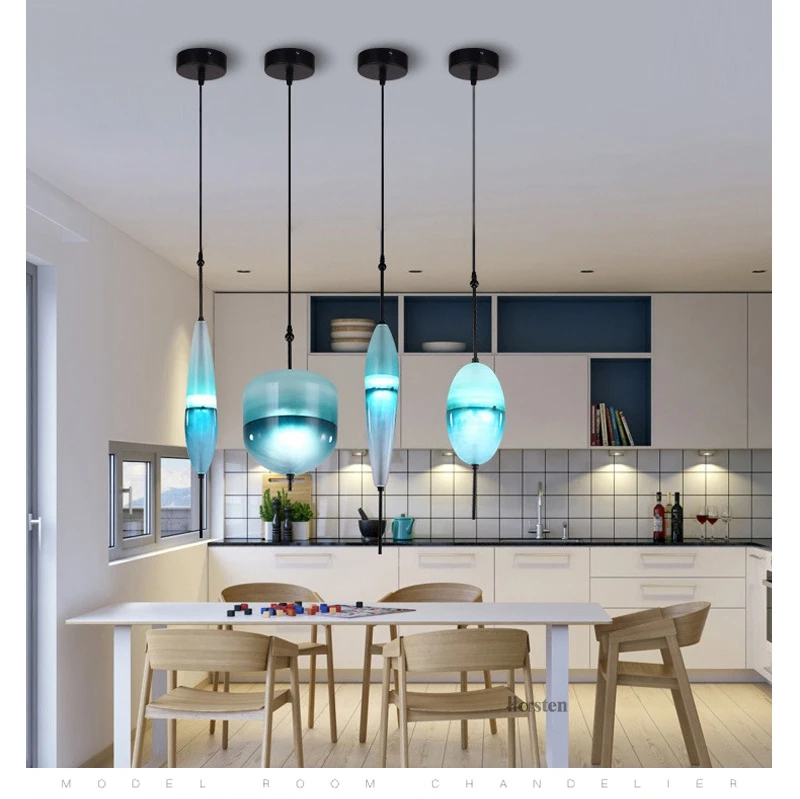 Nordic Art Deco Teardrop-shaped Blue Gradient Glass Pendant Lights LED Modern Simple Hanging Lamp for Dining Living Room Restaurant (9)
