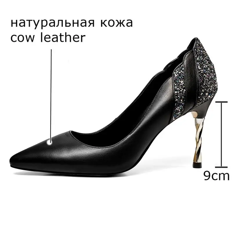 ALLBITEFO genuine leather super high heel shoes wedding new ladies shoes spring autumn office career ruffles women heels