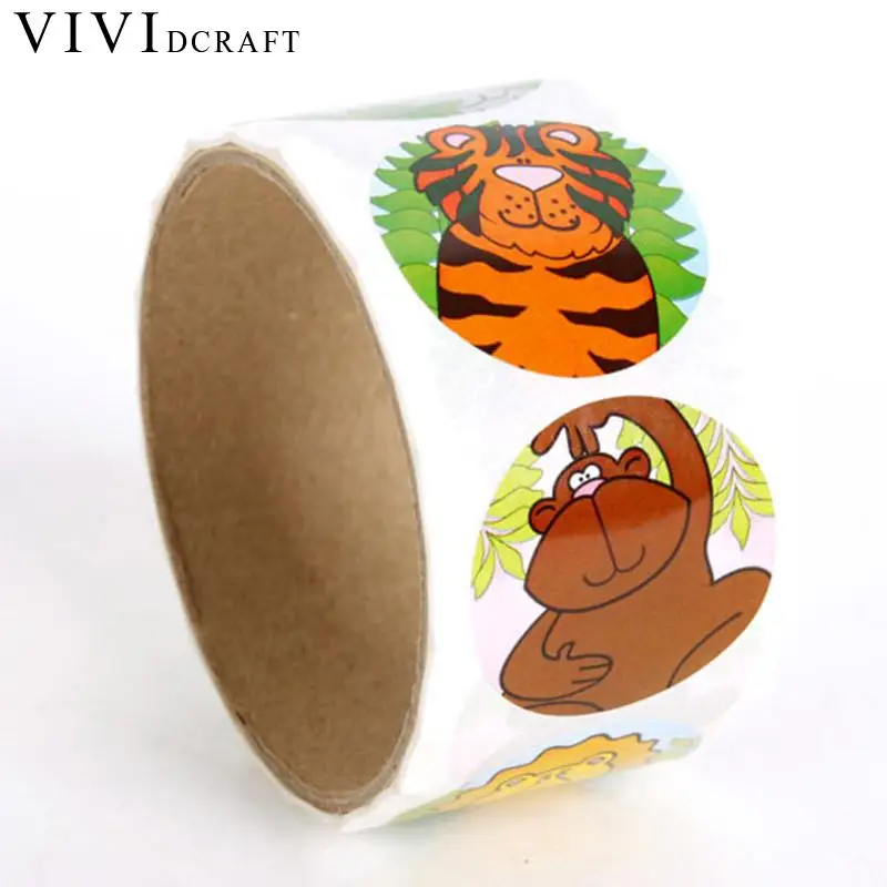 Vividcraft 100 Pcs/roll Kawaii Cartoon Smile Animals Label Sticker Hand Made Stickers Adhesive Printer Paper Custom Stickers