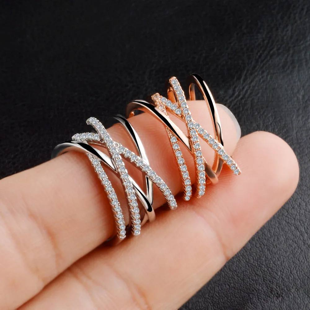 Fashion multi layer cross anel adjustable rings silver rose gold plated rings for women cubic zircon wedding engagement rings  (10)
