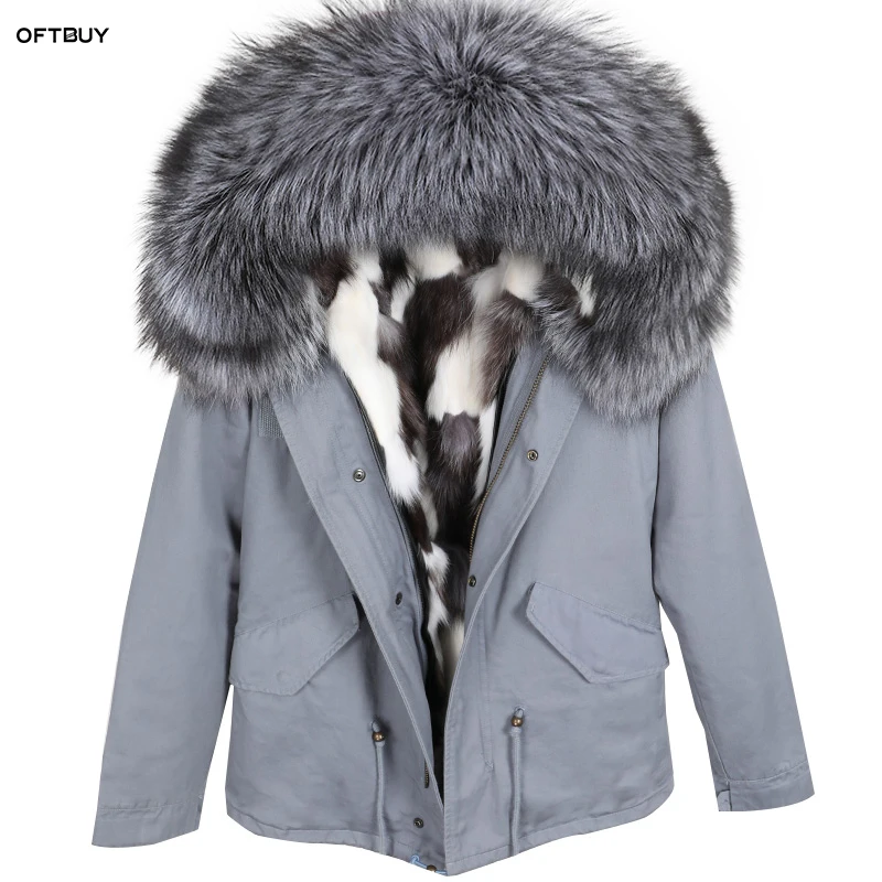

OFTBUY 2019 parka real fur coat winter jacket women natural raccoon fur collar loose sliver fox Fur liner short coat fashion