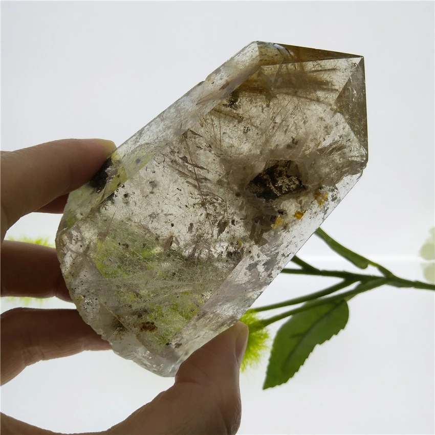 

185g Rutilated Crystal Wand Ghost Quartz Point with Rutile Tower Phantom Crystal w Hair Obelisk Meditation Healing Tool Gift