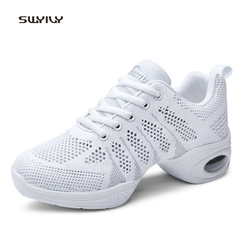 SWYIVY Women Modern Dance Shoes Mesh Breathable Square Dance Shoes 2018 New Cushion Lace-up Female Adult Modern Jazz Dance Shoes