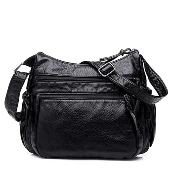 

Tassel Solid Soft Leather Shoulder Bags Fashion Woman Single Shoulder Soft Leather Double Zipper Inclined Handbag Sac