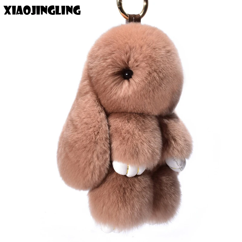 

XIAOJINGLING 2018 Hot 12 Color Rabbit Fur Keychain For Child Gift Cut Fluffy Bunny DIY Bar Bag Keychain Pompom Toy Hare Keyring