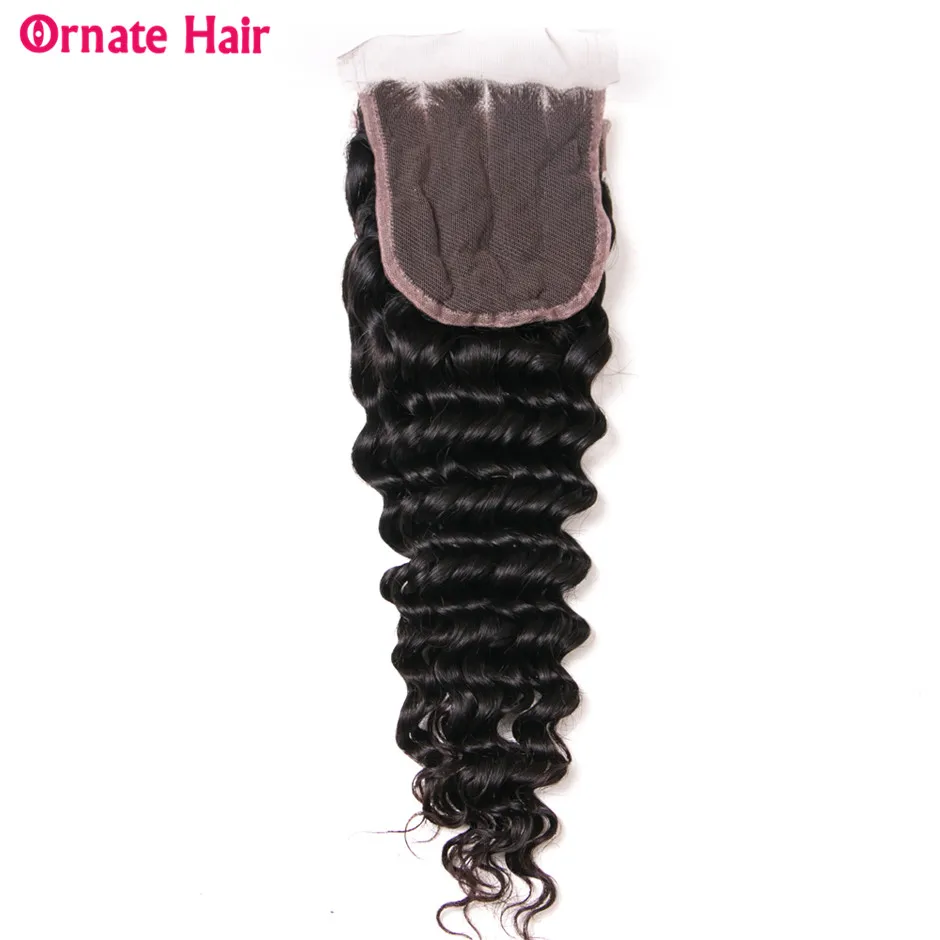 Deep Wave Human Hair Bundles With Closure Brazillian Hair Weave 3 Bundles With Lace Closures Natural Non-Remy Hair Middle Ratio