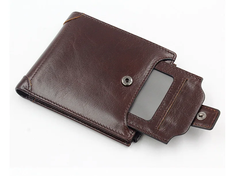MJ Men's Genuine Leather Wallets Quality Male Short Wallet Real Leather Bi-Fold Wallet Card Holder Coin Purse Coffee Black Khaki (6)