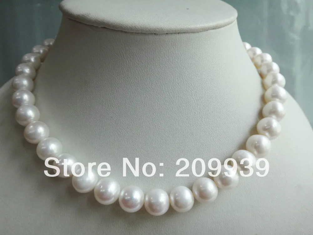 

Free shipping 003376 Huge 18"11-12mm natural south sea white pearl necklace 14