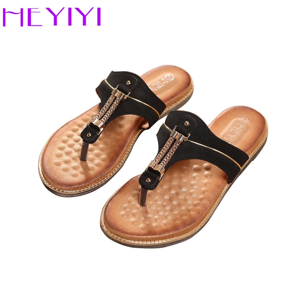 online Mulheres Sapatos Baixos Mulheres Chinelo Flip flop de EVA Palmilha Macia de Metal Decoração Massagem Roma Estilo Plus Size 36 41 camelo Sapatos Da Moda