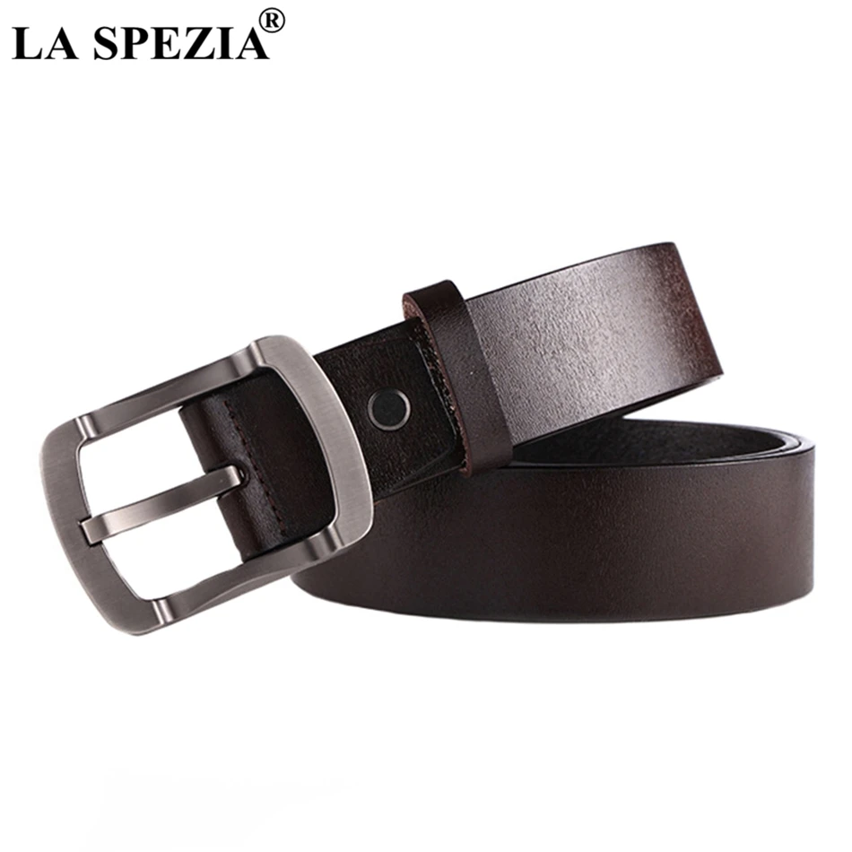 

LA SPEZIA Pin Buckle Leather Belt Men Casual Real Leather Belt Male Coffee Cowhide Vintage Solid High Quality Classic Belts