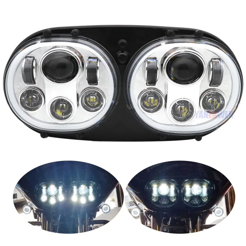 

Motorycly Led Headlampfor Motorcycle Road Glide LED Headlight Assembly - Black Double Headlight H4 Led Motorcycle Headlight