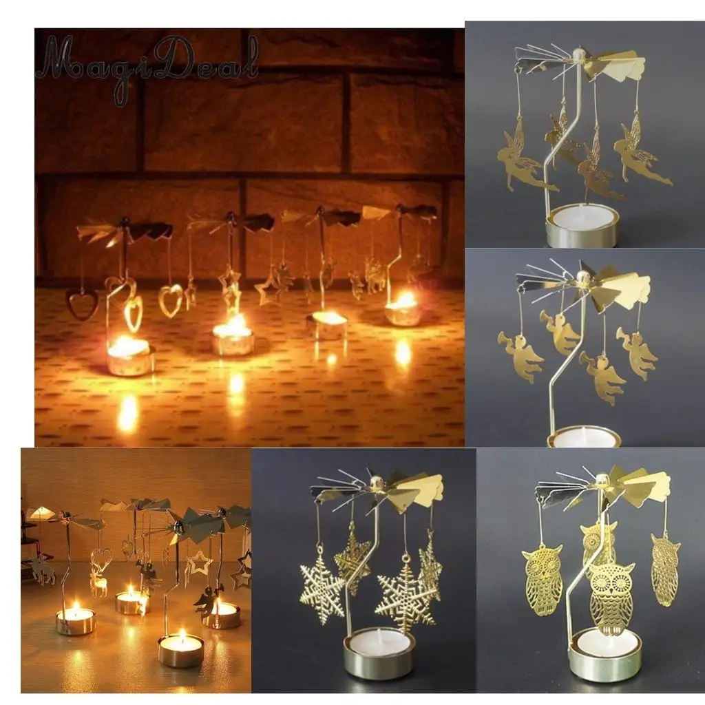 Christmas Windmill Decor Rotating Candle Tea Light Holder Candlestick Ornament- snowflakes elf star heart tree reindeer