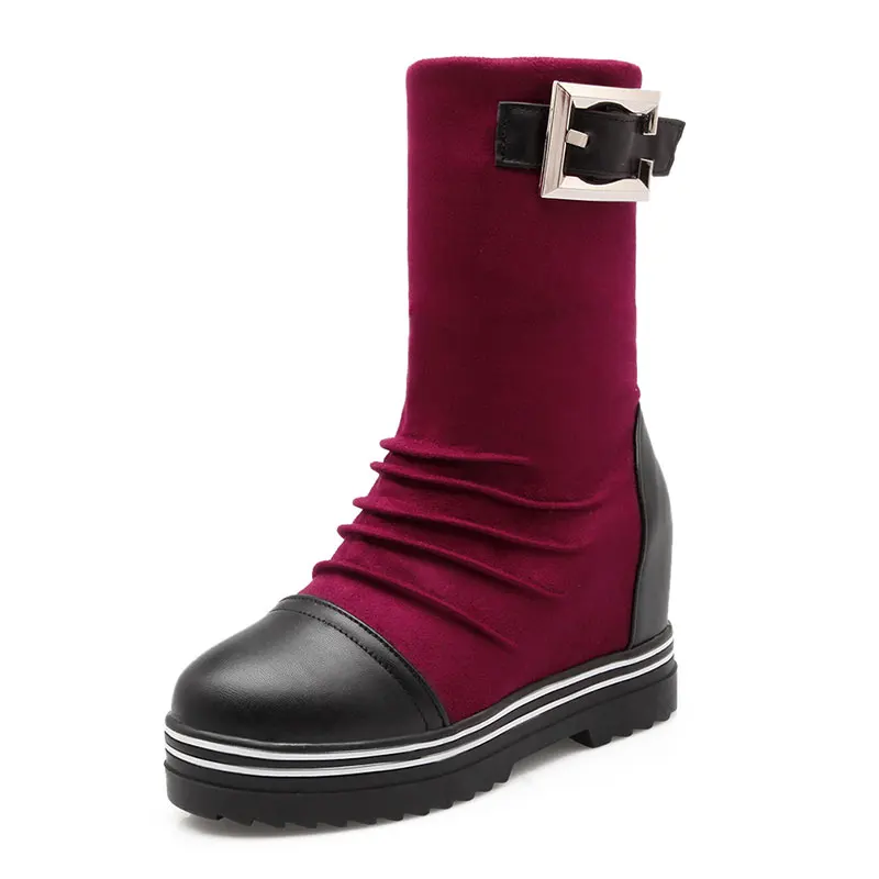 

trifle with increasing round toe waterproof pleated half boots slip-on belt buckle two way wear casual vogue women shoes dxj1256